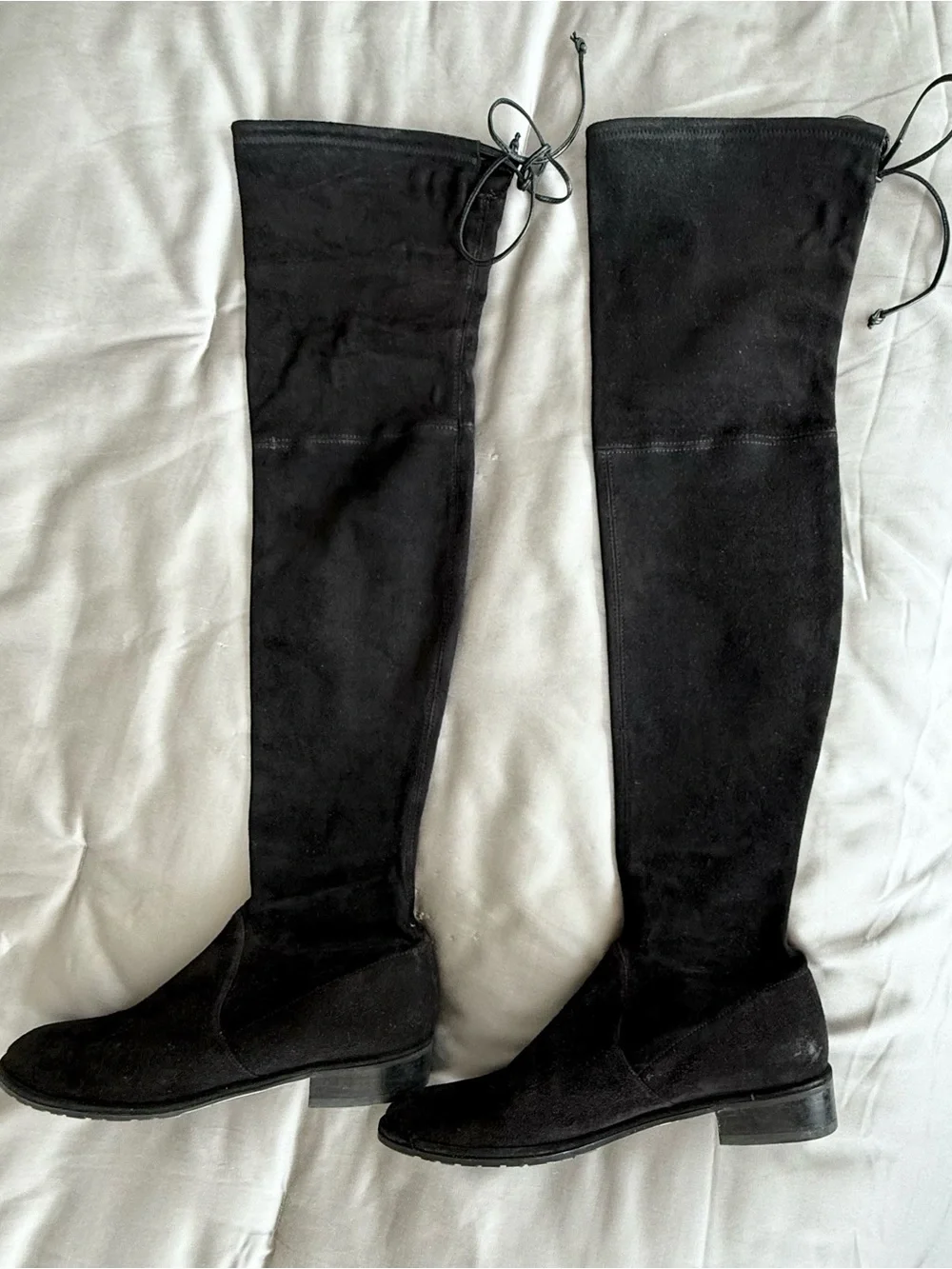 Stuart Weitzman Women’s Lowland Black Suede Over-the-Knee Boots w/Low Heel - 8.5